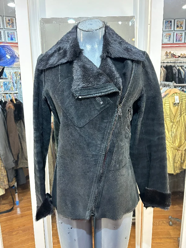 70’s Black Suede With Pony Fur Lining Zipper Angle Jacket By R.S Boutique Embroidered Jacket Appliqued Jacket Beaded Jacket 70’s Black Suede With Pony Fur Lining Zipper Angle Jacket By R.S Boutique Embroidered Jacket Appliqued Jacket Beaded Jacket