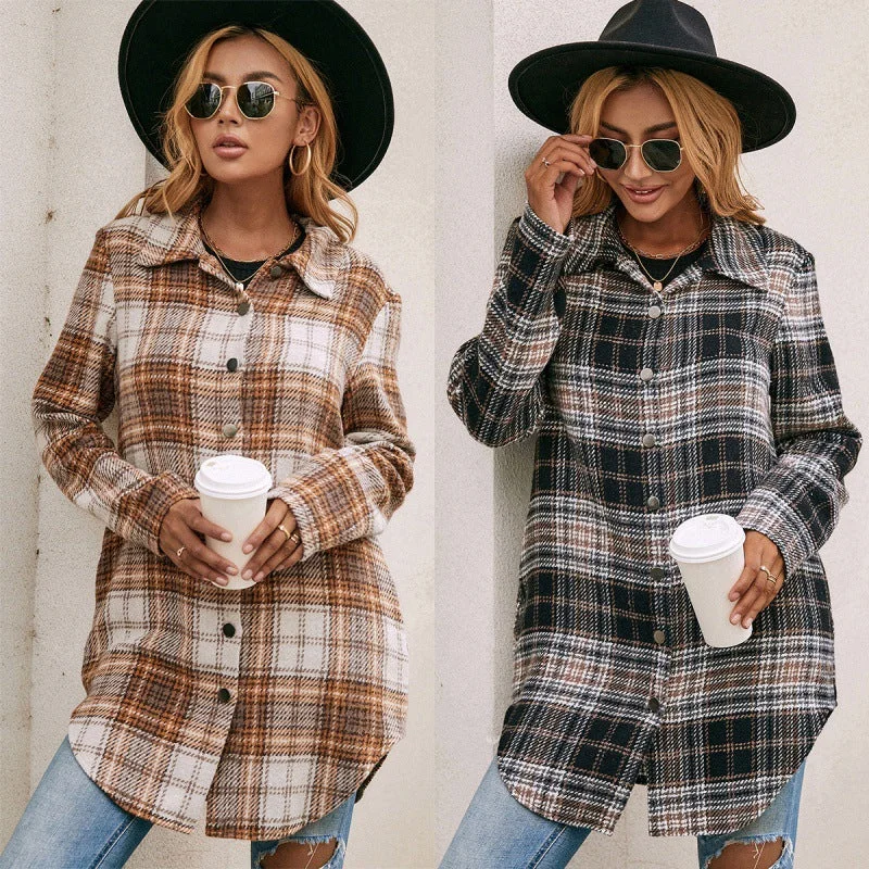 Women's Loose Casual Plush Plaid Shirt Jacket Elasticated Jacket Padded Jacket Insulated Jacket Women's Loose Casual Plush Plaid Shirt Jacket Elasticated Jacket Padded Jacket Insulated Jacket