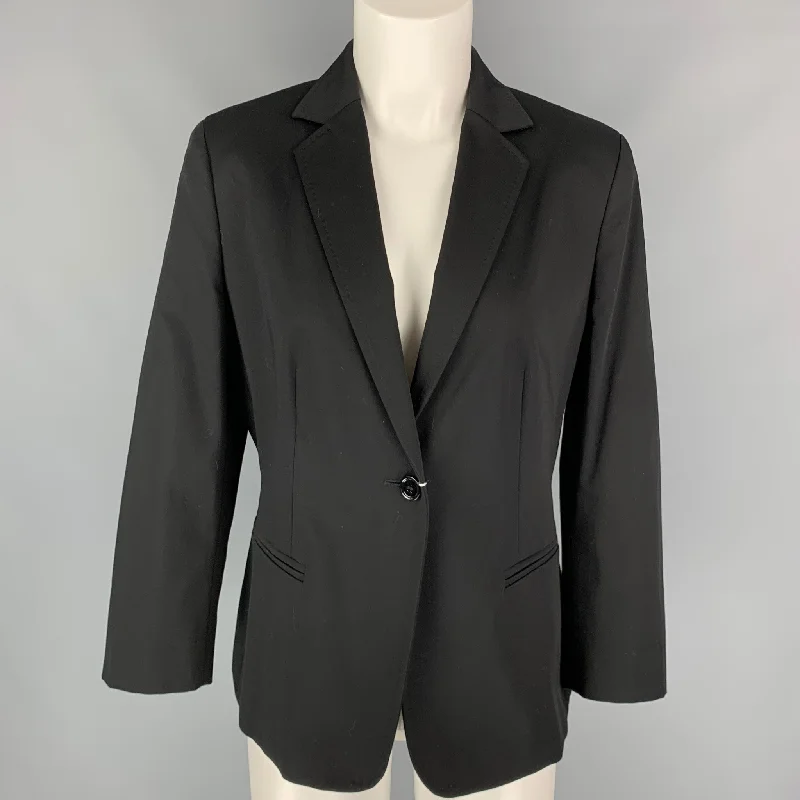 MAX MARA Size 12 Black Cotton Notch Lapel Jacket Front Pockets Side Pockets Patch Pockets MAX MARA Size 12 Black Cotton Notch Lapel Jacket Front Pockets Side Pockets Patch Pockets