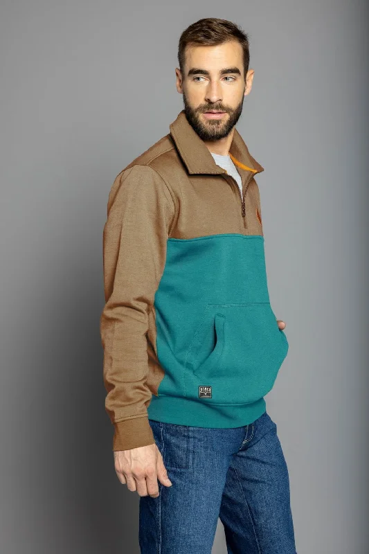 Kimes Ranch Mens Diamond Head QZ Brown/Teal Cotton Blend 1/4 Zip Sweater Mesh Blend Leather Blend Suede Blend Kimes Ranch Mens Diamond Head QZ Brown/Teal Cotton Blend 1/4 Zip Sweater Mesh Blend Leather Blend Suede Blend