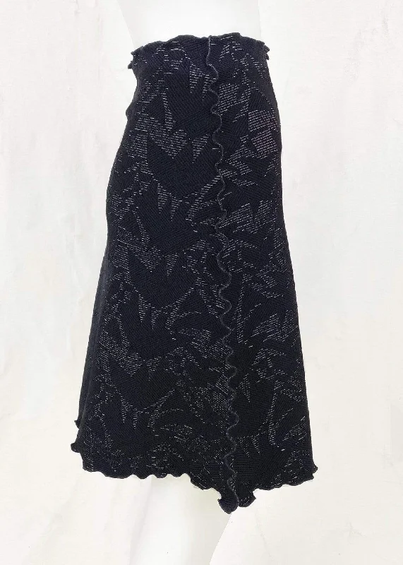 Black Galera Jacquard Knit Bias Skirt