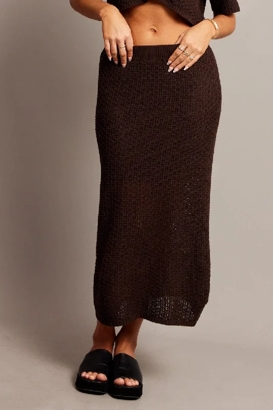 Brown Knit Skirt Midi Crochet