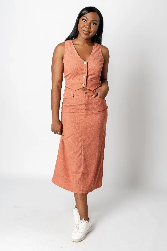 Corduroy maxi skirt rust