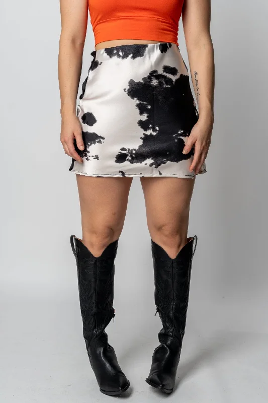 Cow print mini skirt ivory/black