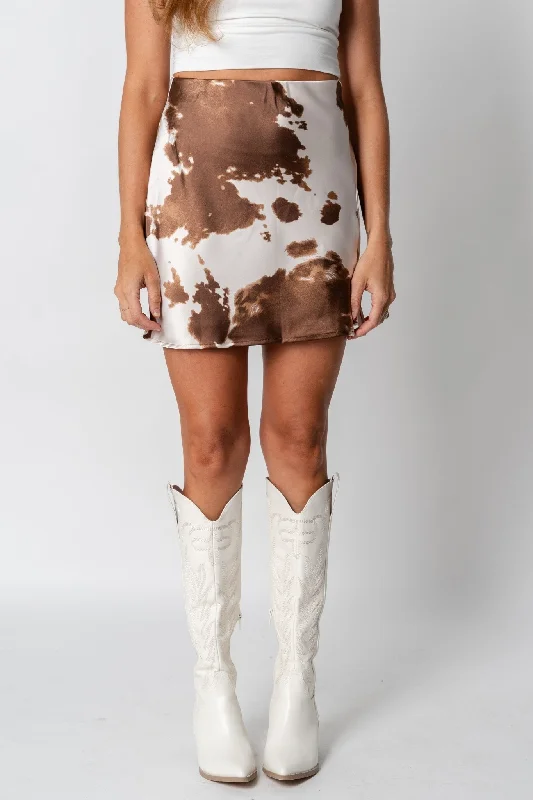 Cow print mini skirt ivory/brown