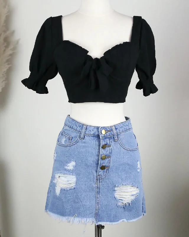 Daya - Button Up Distressed Denim Skirt