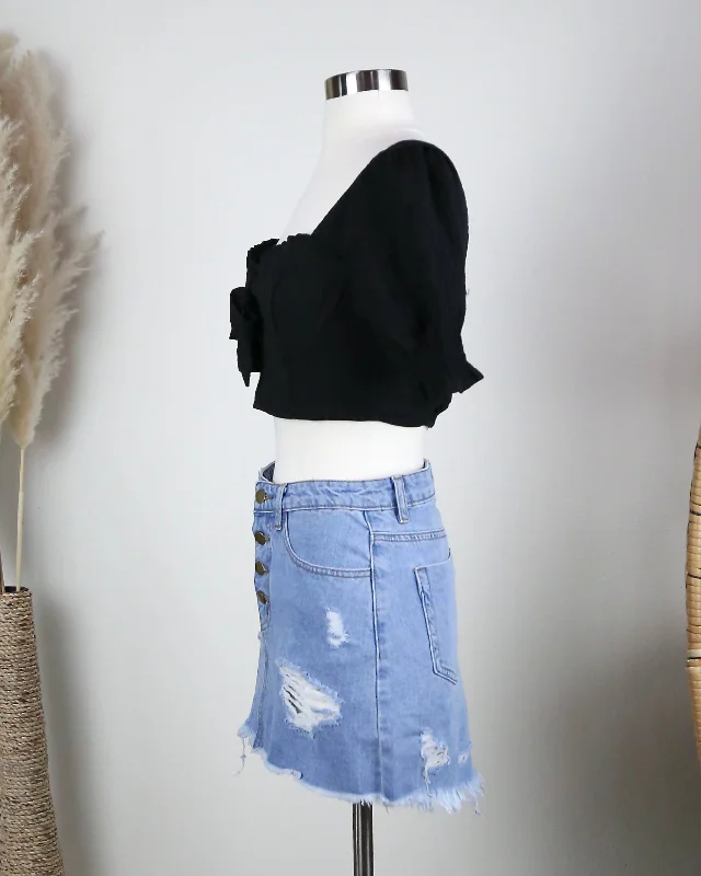 Daya - Button Up Distressed Denim Skirt