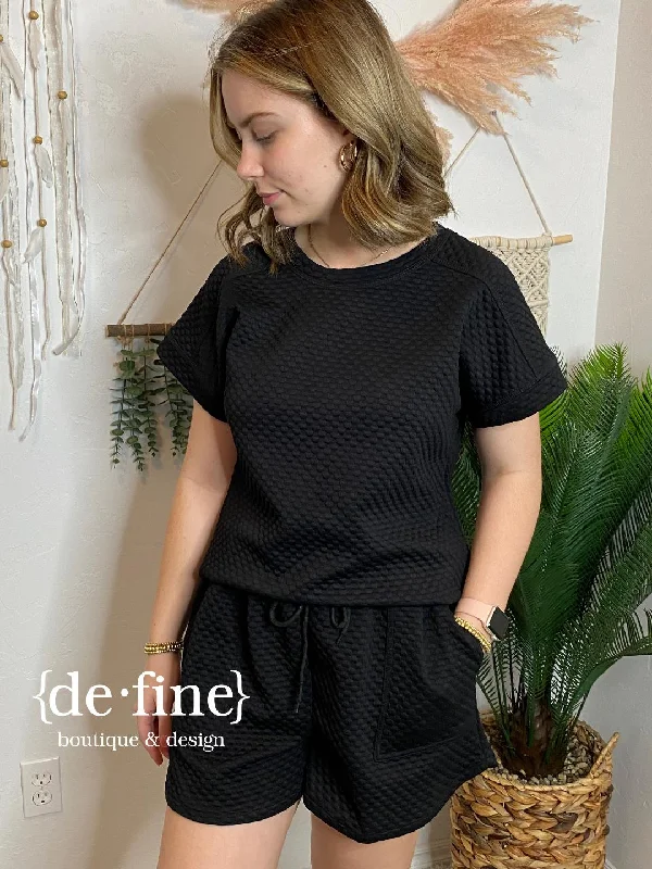 Dot Textured Short Set in Black or Royal