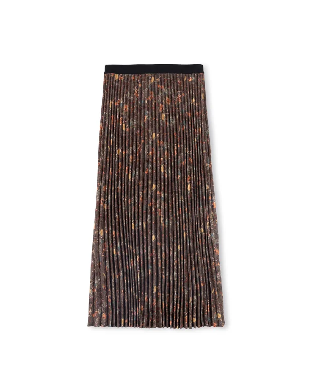 Flower Printed Maxi Pleated Skirt