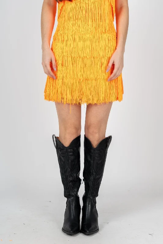 Fringe satin mini skirt orange