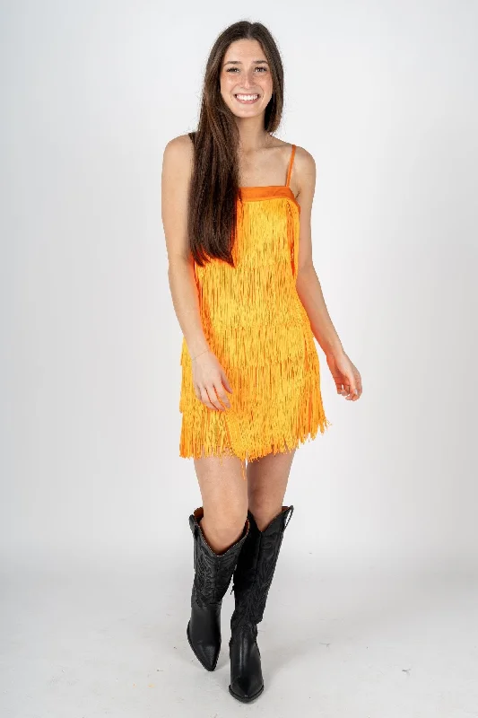 Fringe satin mini skirt orange