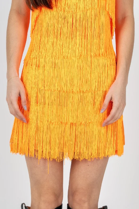 Fringe satin mini skirt orange