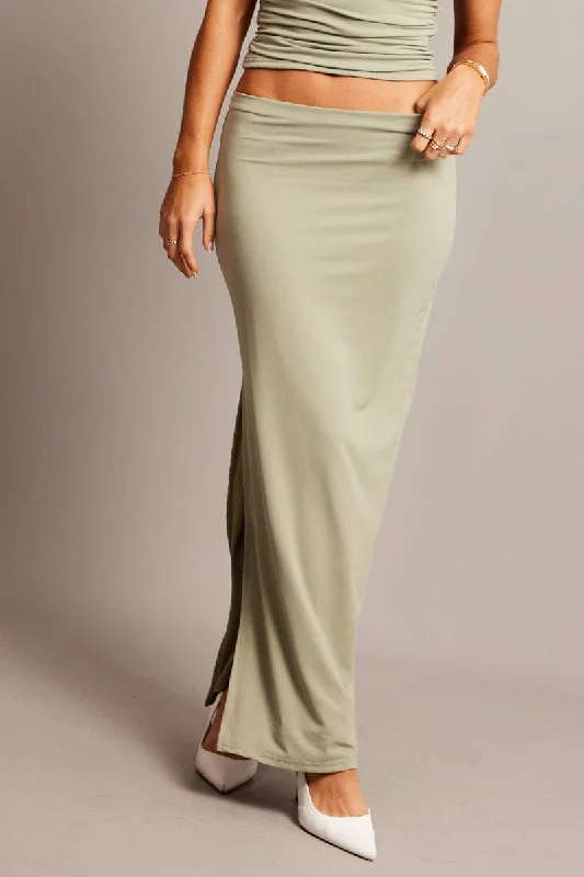 Green Supersoft Maxi Skirt Side Split