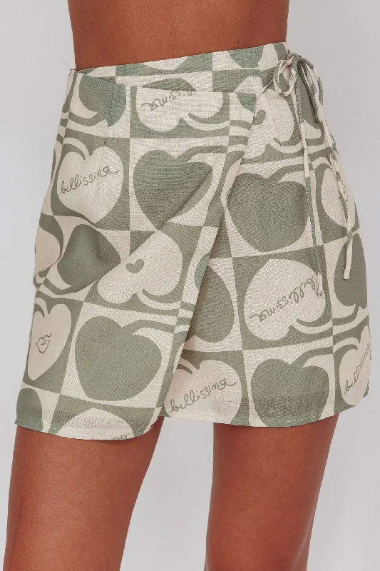 Ithaca Cherry Print Mini Wrap Skirt Sage Beige