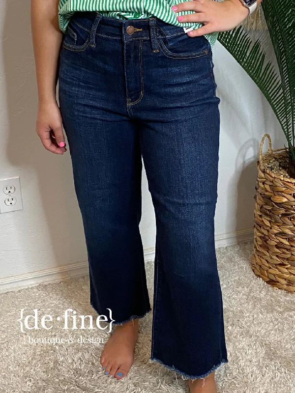 Judy Blue Cropped High Waist Wide Leg Dark Jeans