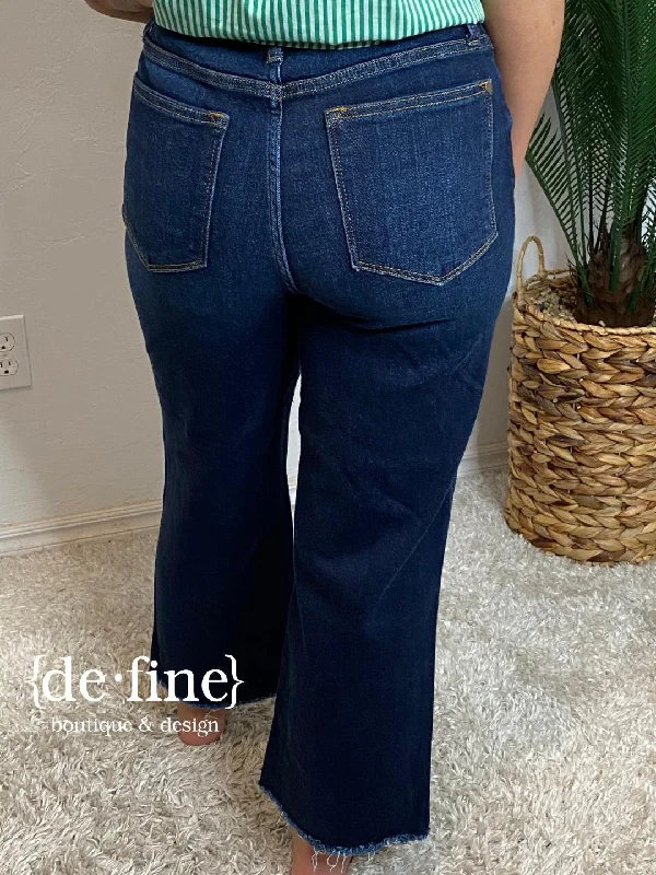 Judy Blue Cropped High Waist Wide Leg Dark Jeans