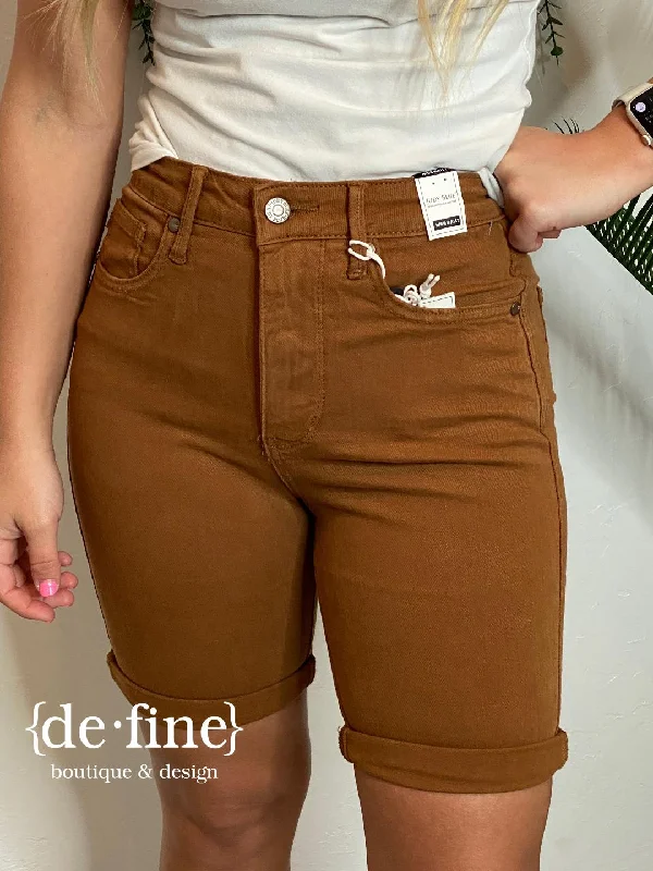 Judy Blue Tummy Control Brown Bermuda Shorts in Regular & Curvy