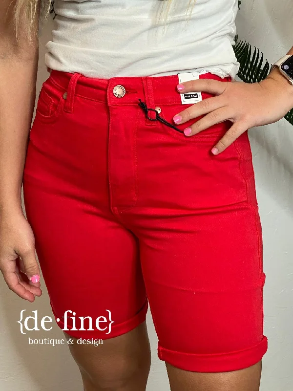 Judy Blue Tummy Control Red Bermuda Shorts in Regular & Curvy