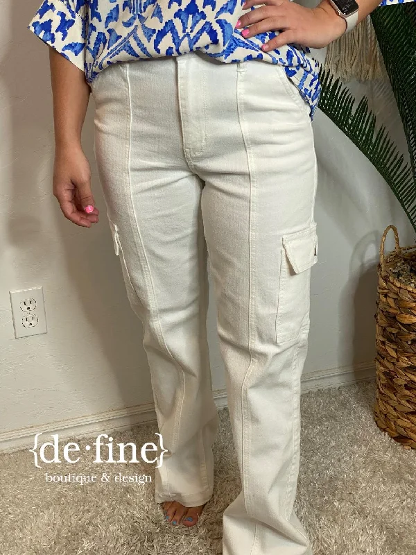 Judy Blue White Cargo Straight Jeans