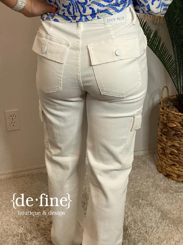 Judy Blue White Cargo Straight Jeans