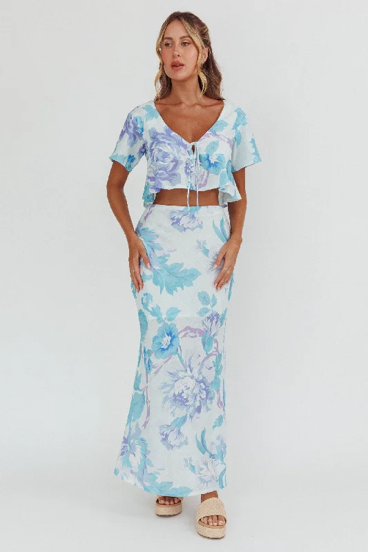 La Vie Floral Maxi Skirt Floral Blue