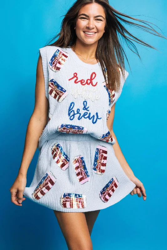 Light Blue Scattered Beer Sweater Skirt