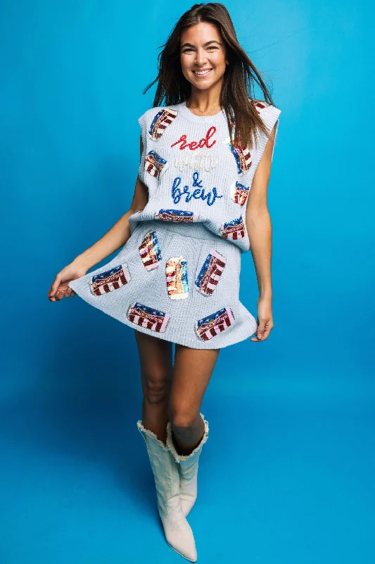 Light Blue Scattered Beer Sweater Skirt