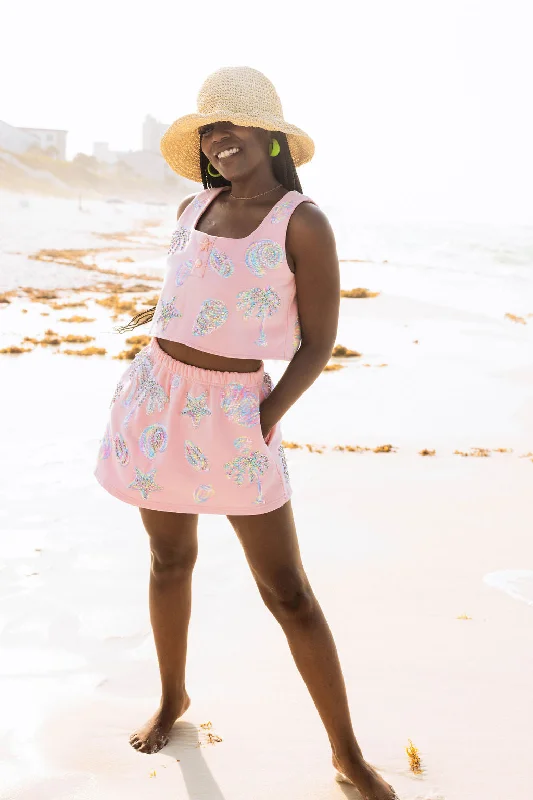 Light Pink & Gold Shell Skort