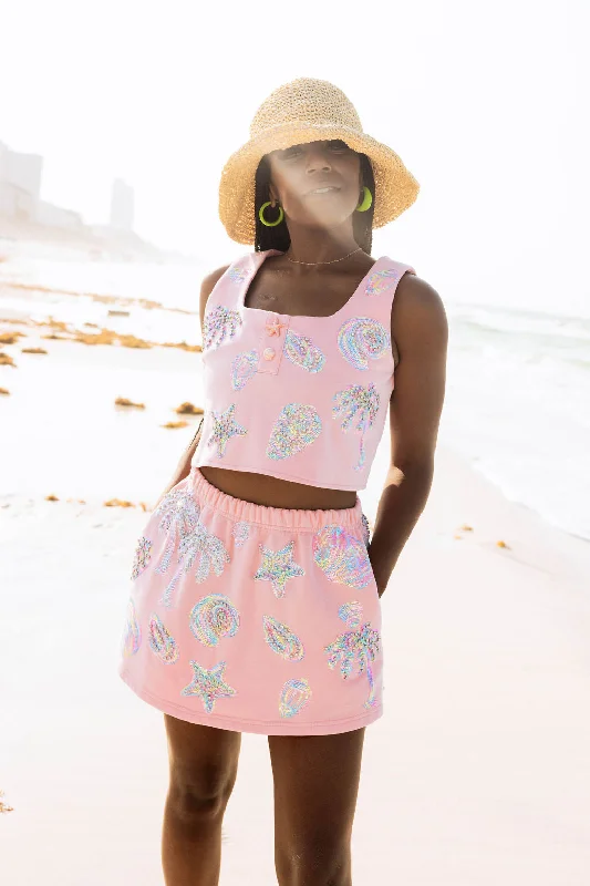 Light Pink & Gold Shell Skort