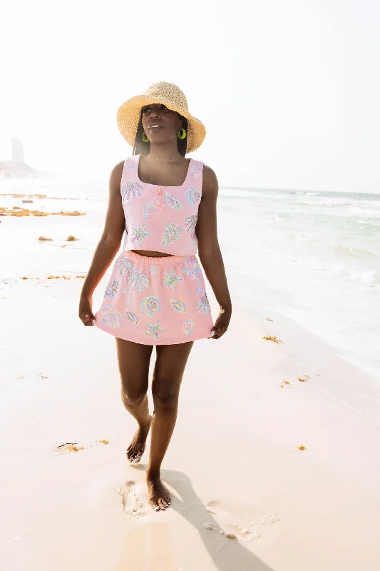 Light Pink & Gold Shell Skort