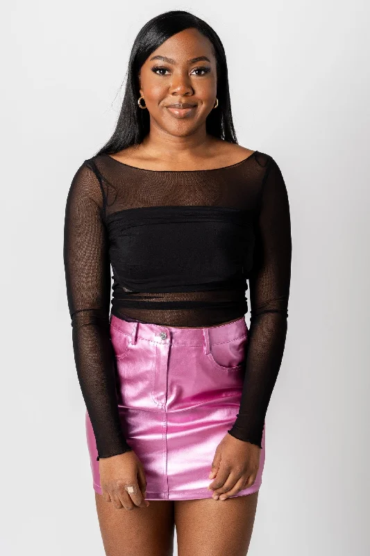 Metallic faux leather mini skirt metallic pink