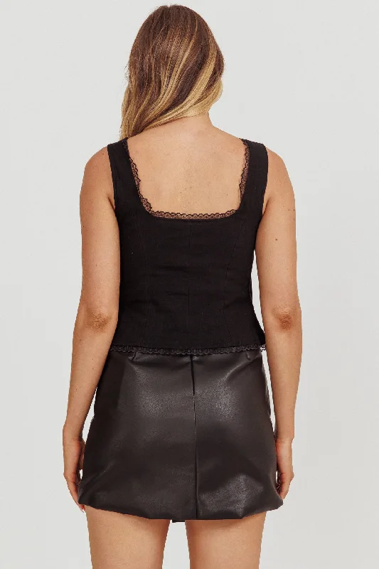 Nessa Vegan Leather Mini Skirt Black