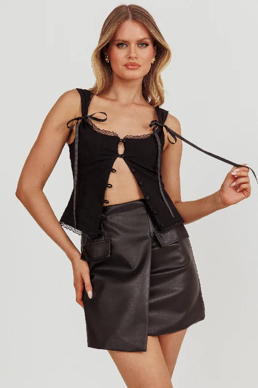 Nessa Vegan Leather Mini Skirt Black