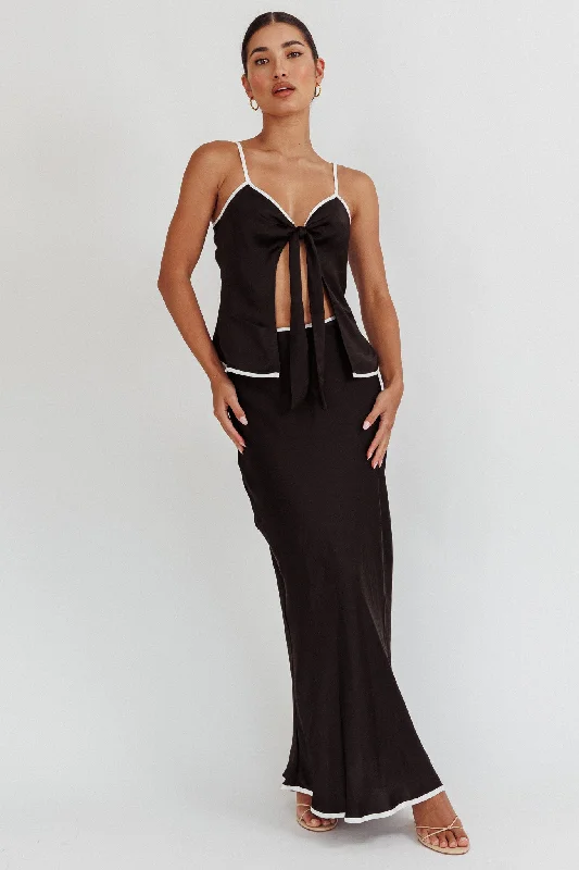 Only One Contrast Trim Maxi Skirt Black